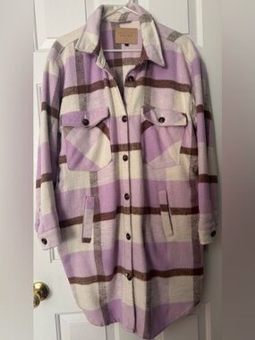 Blank NYC Plaid Shacket Coat in Lilac, Cream & Brown